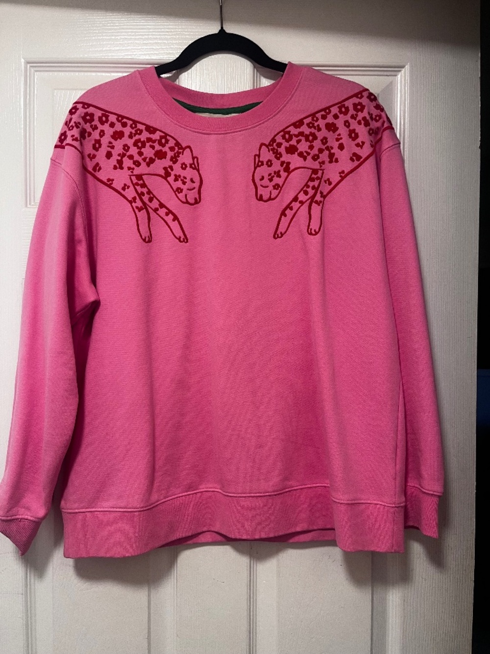 Boden Pink Emi Embroidered Leopard Crewneck Sweatshirt Size Medium